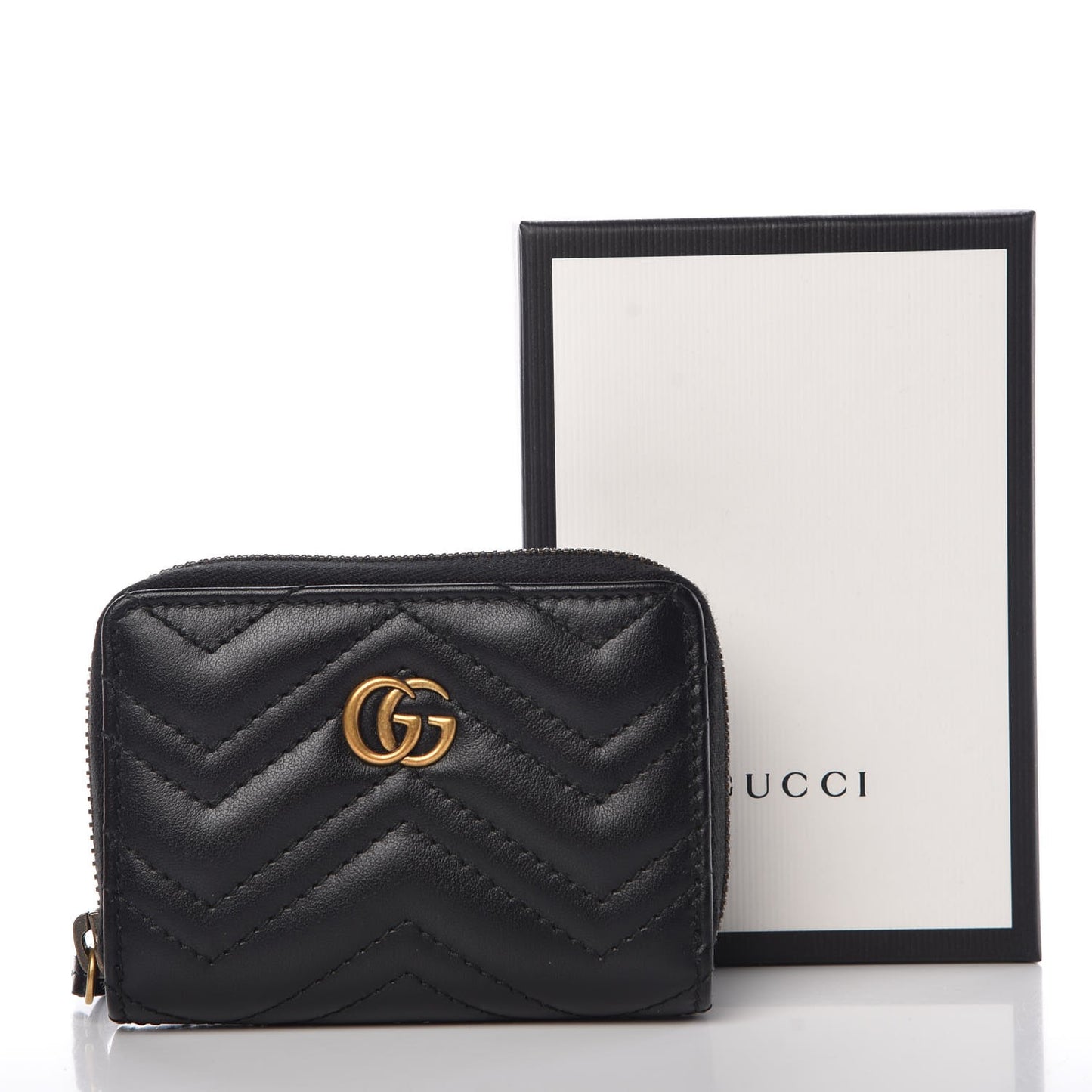Calfskin Matelasse GG Marmont Zip Around Card Case Black