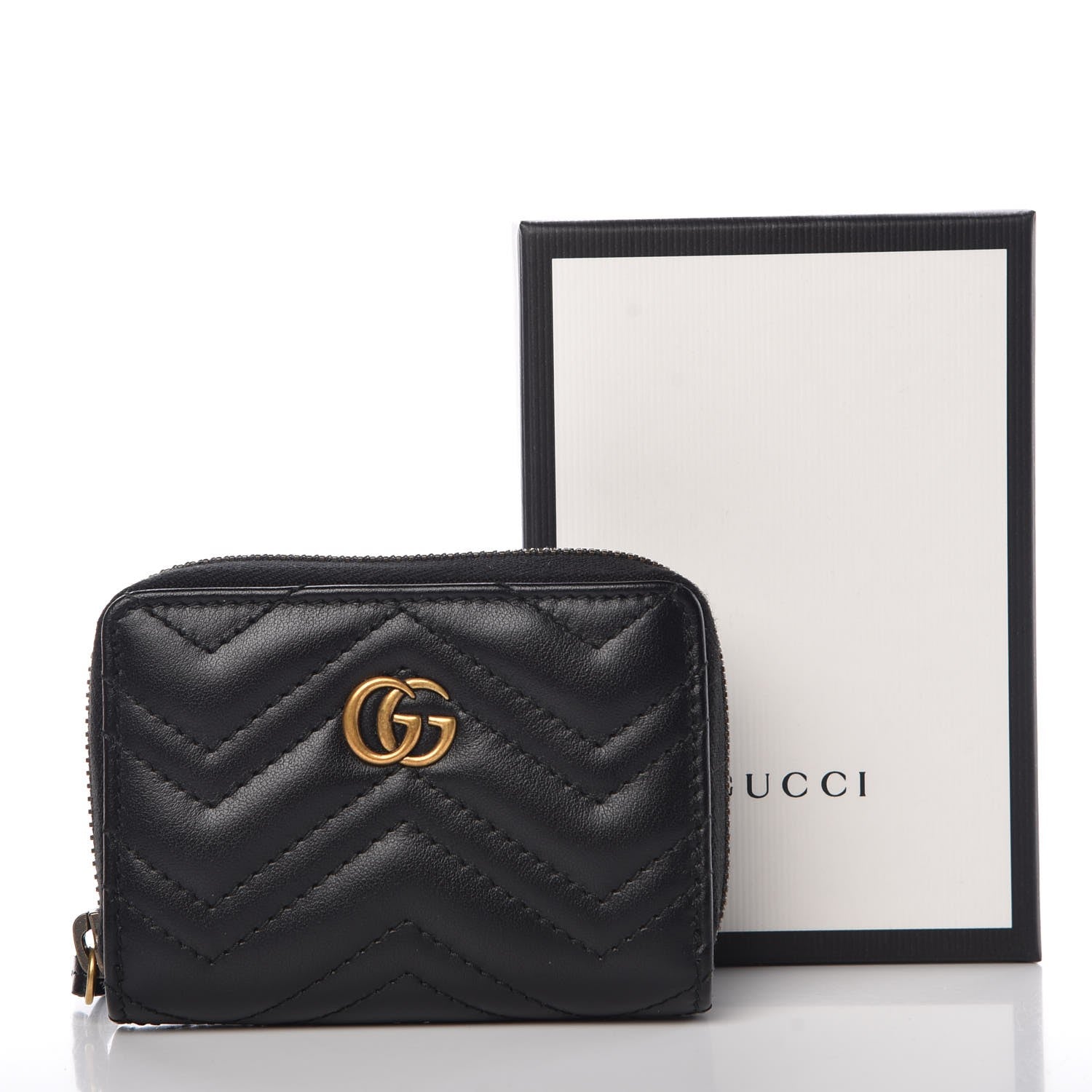 Gucci Calfskin Matelasse GG Marmont Zip Around Card Case Black 8 of 8