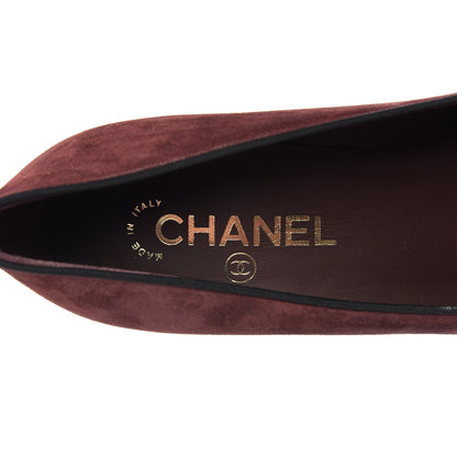 Chanel Glitter Calfskin Grosgrain Cap Toe Pearl Pumps 38.5 Burgundy Black 7 of 10