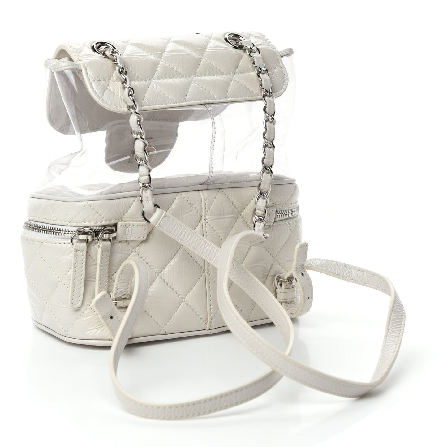 Crumpled Calfskin PVC Quilted Backpack White
