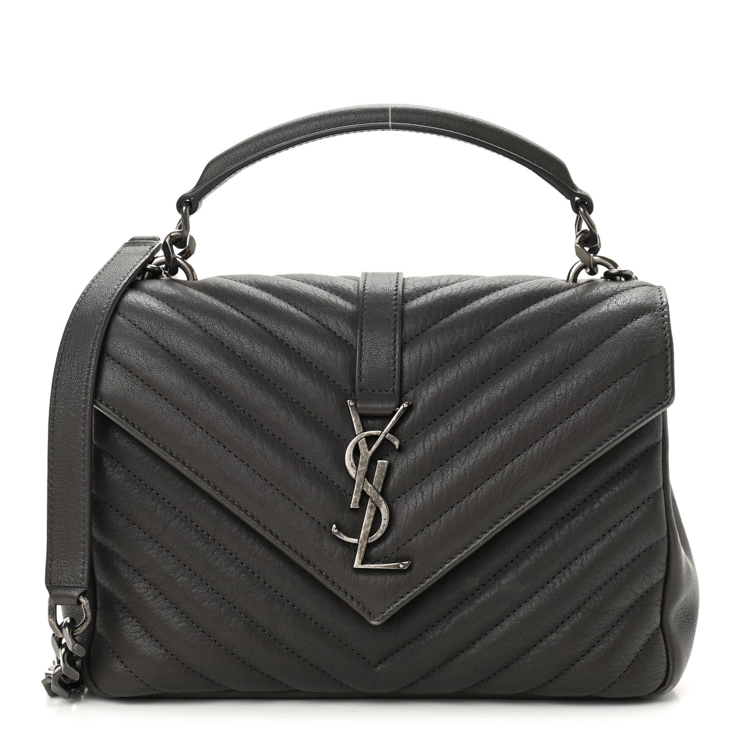 Sheepskin Matelasse Chevron Monogram Medium College Bag Asphalt