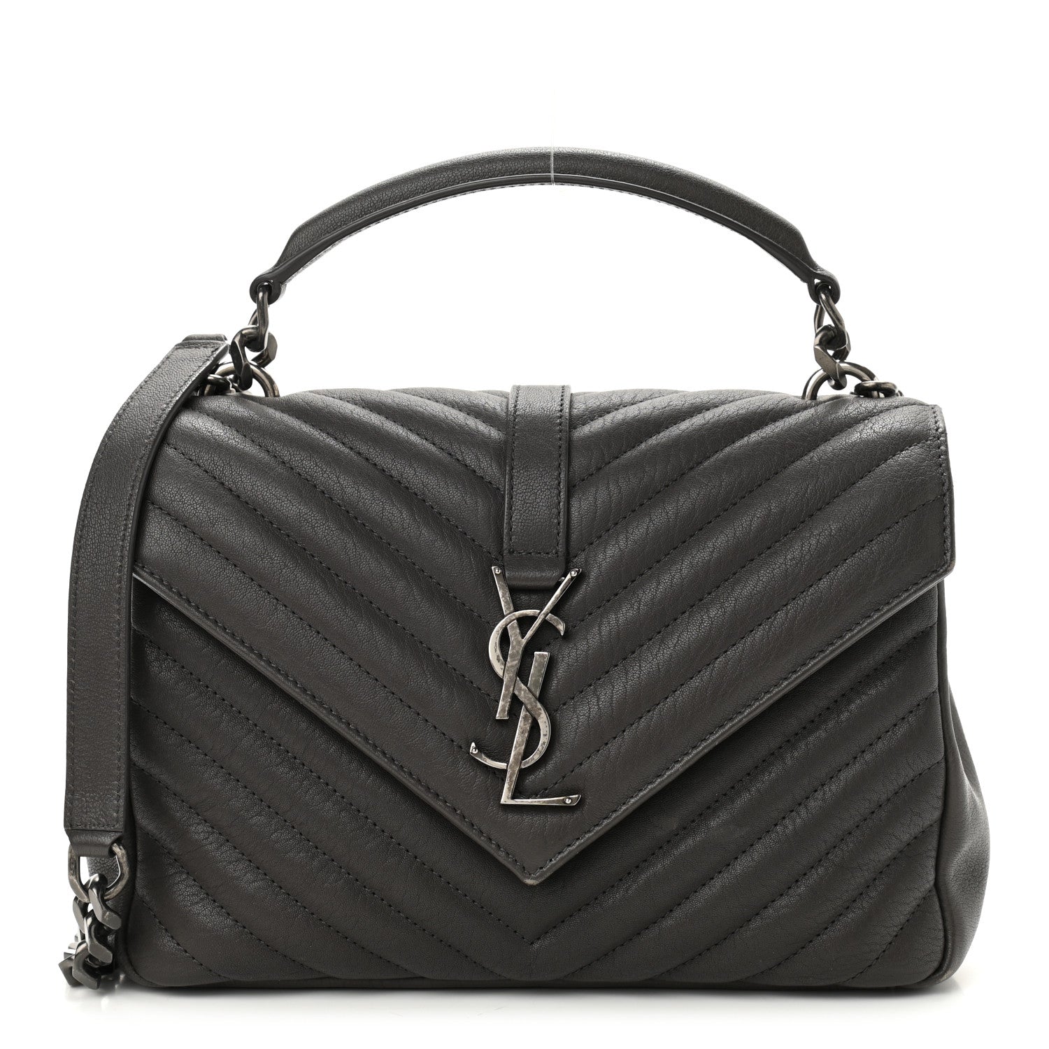 Saint Laurent Sheepskin Matelasse Chevron Monogram Medium College Bag Asphalt 1 of 10