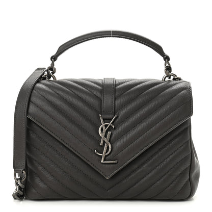 Saint Laurent Sheepskin Matelasse Chevron Monogram Medium College Bag Asphalt 1 of 10