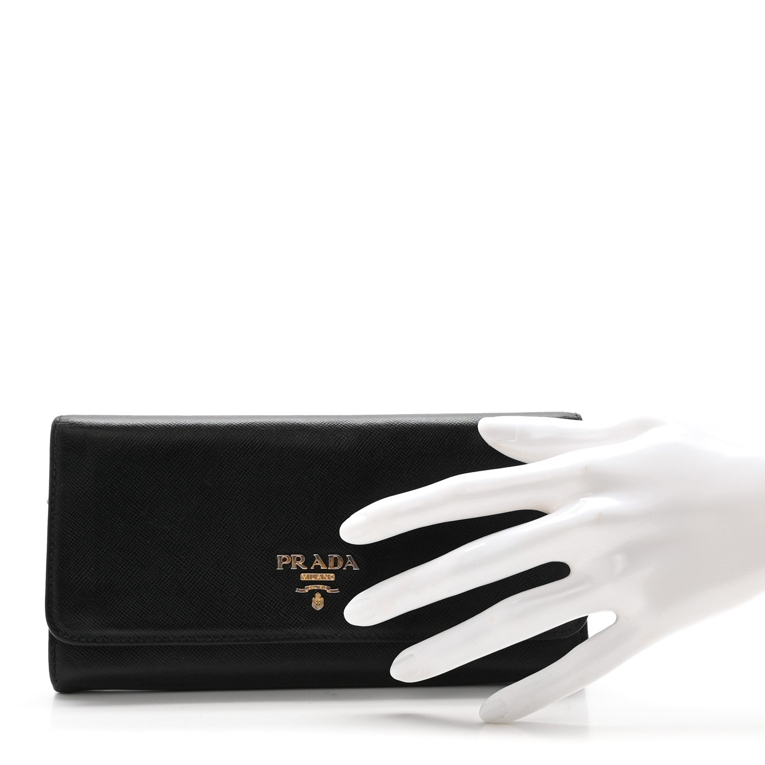 Prada Saffiano Metal Continental Flap Wallet Black 2 of 6