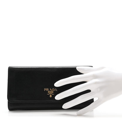 Prada Saffiano Metal Continental Flap Wallet Black 2 of 6