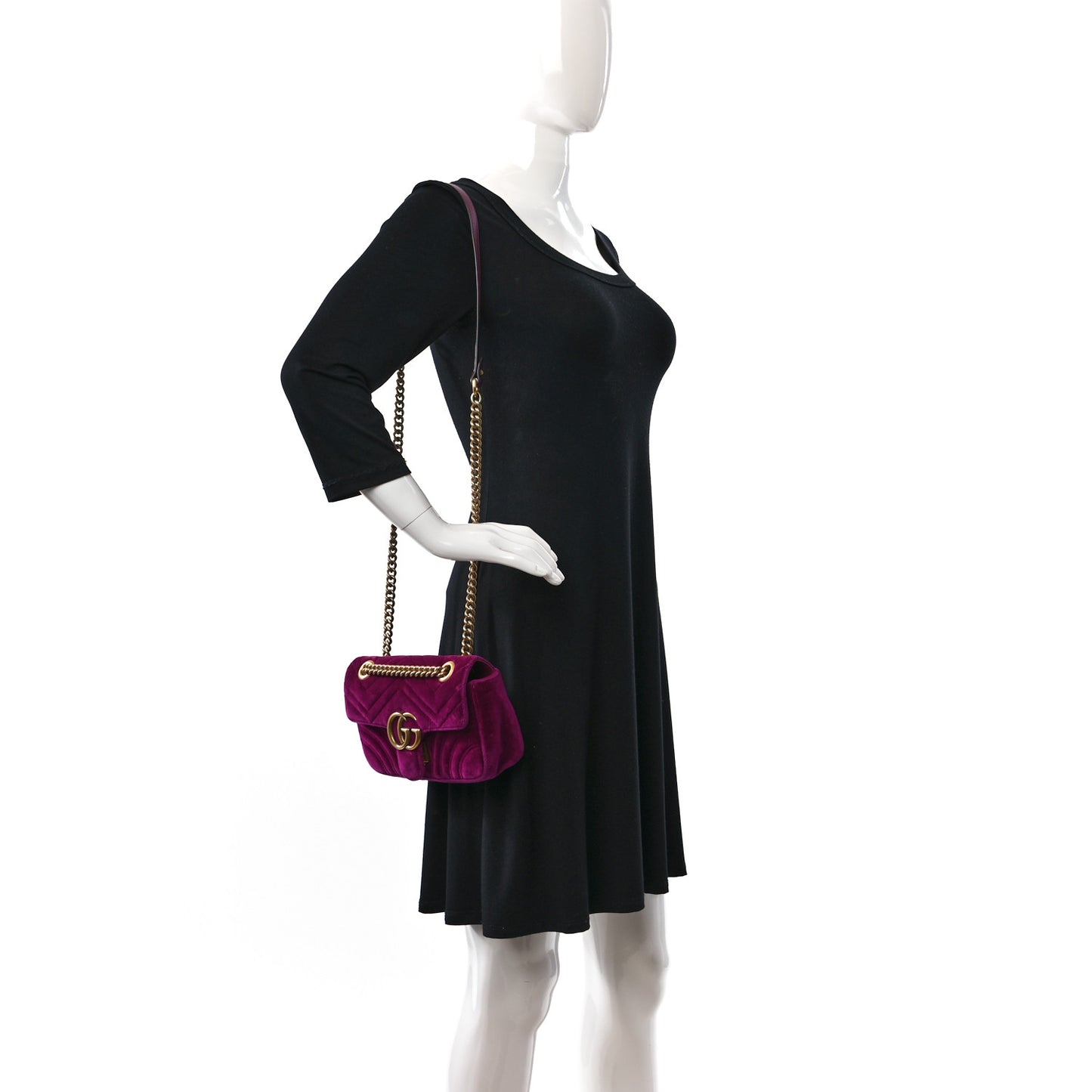 Velvet Matelasse Mini GG Marmont Shoulder Bag Fuchsia Violet Cyclamen