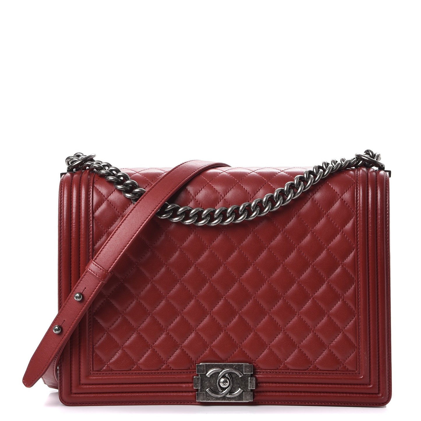 Lambskin Quilted Large Boy Flap Red