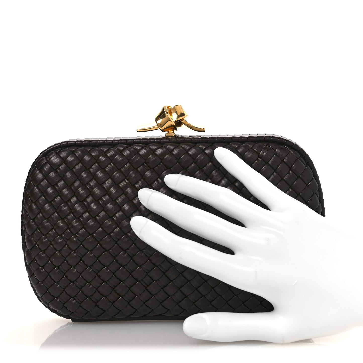 Nappa Intrecciato Sculptural Knot Clutch Brown