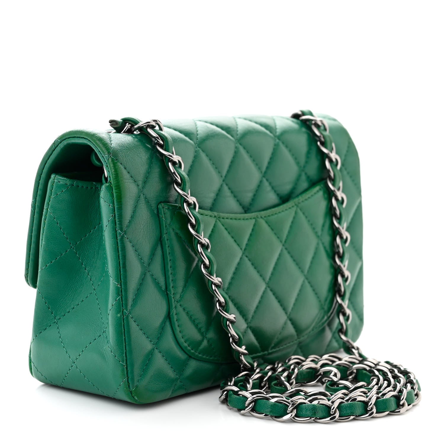 Chanel Lambskin Quilted Mini Rectangular Flap Dark Green 3 of 10