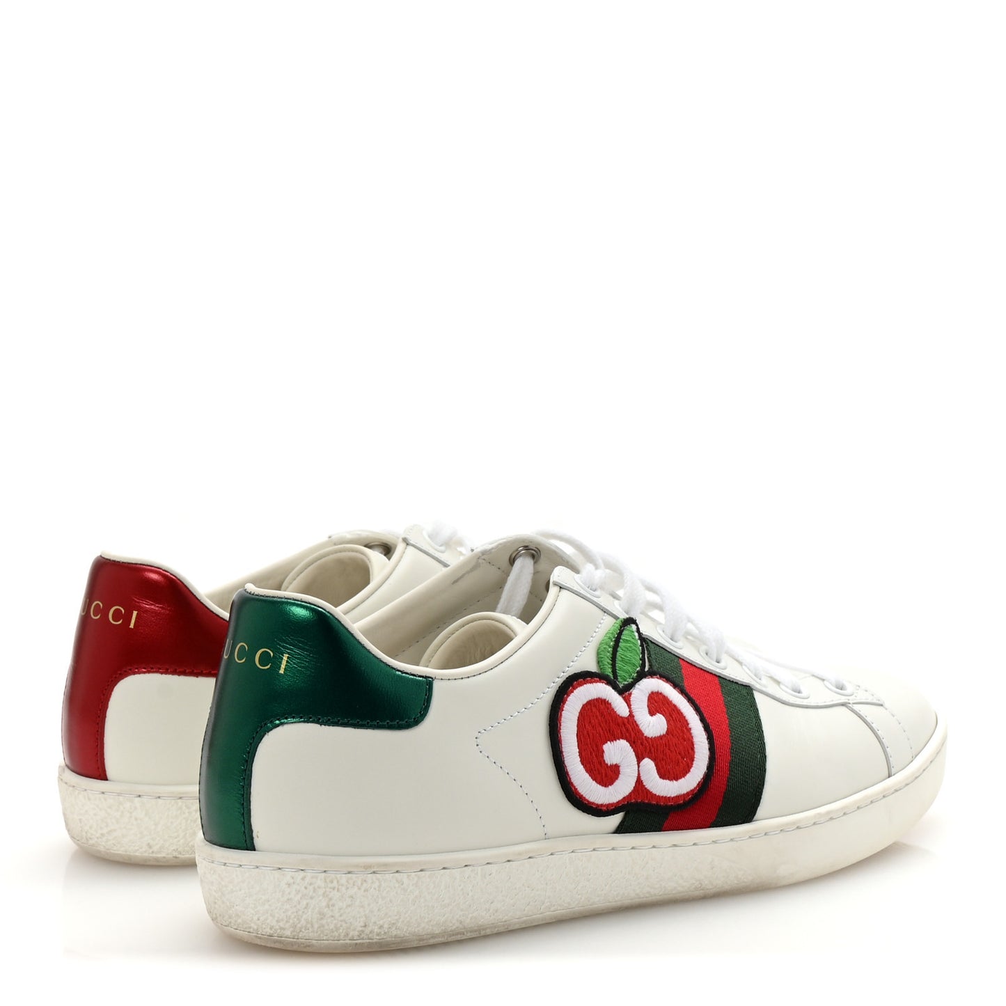 Calfskin Web GG Apple Embroidered Womens Ace Sneakers 37 White