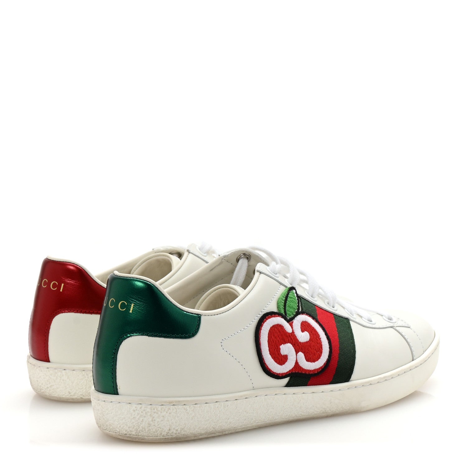 Gucci Calfskin Web GG Apple Embroidered Womens Ace Sneakers 37 White 5 of 10