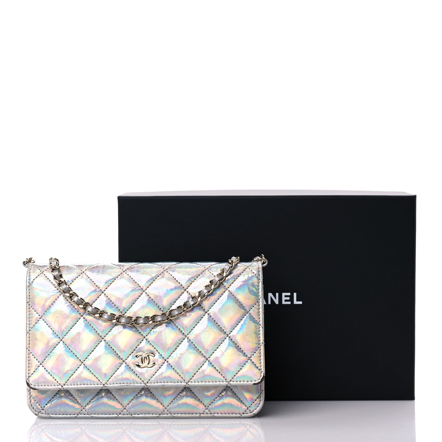 Chanel Iridescent Goatskin Quilted Wallet On Chain WOC Silver 15 of 15