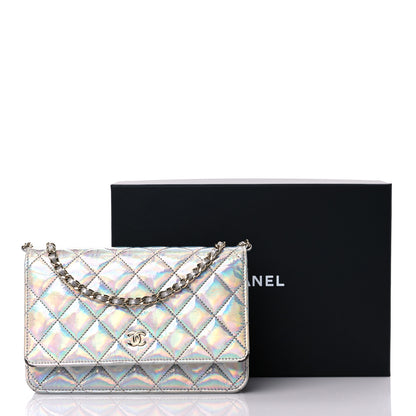 Chanel Iridescent Goatskin Quilted Wallet On Chain WOC Silver 15 of 15