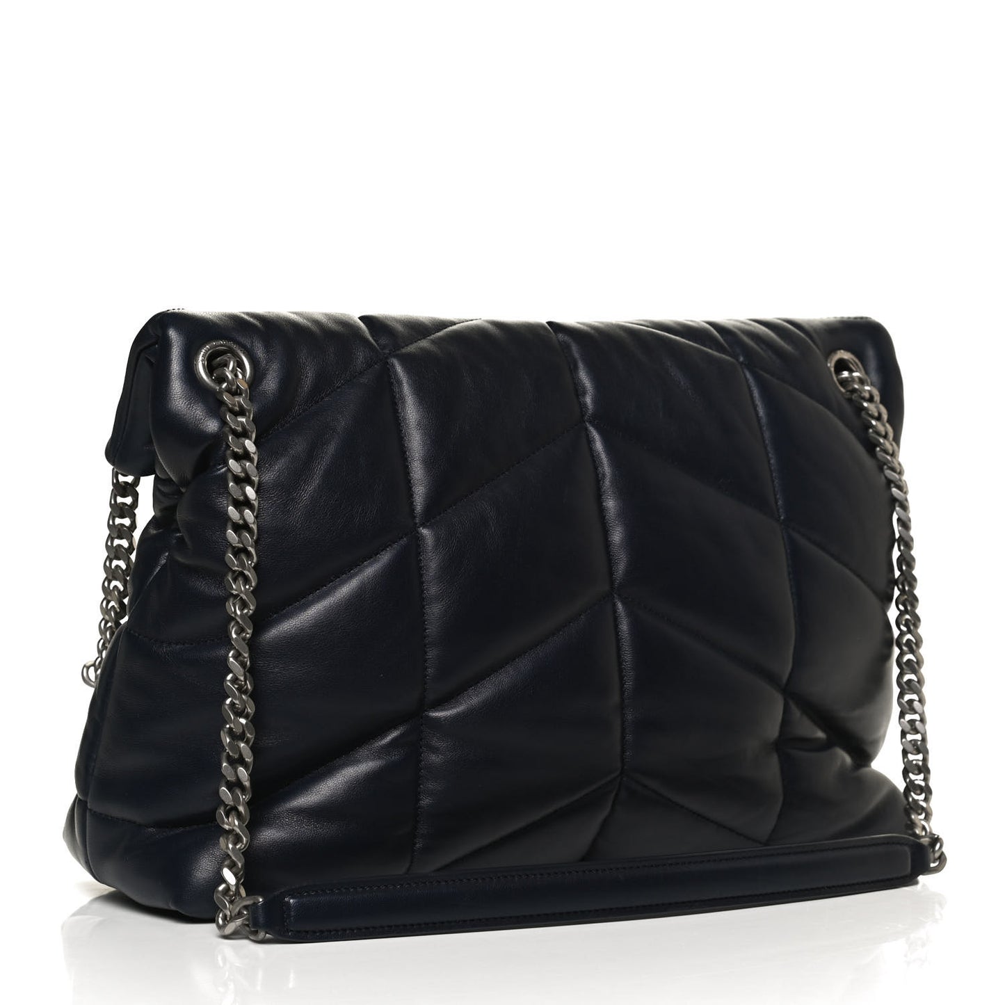 Lambskin Quilted Medium Loulou Puffer Monogram Chain Satchel Navy