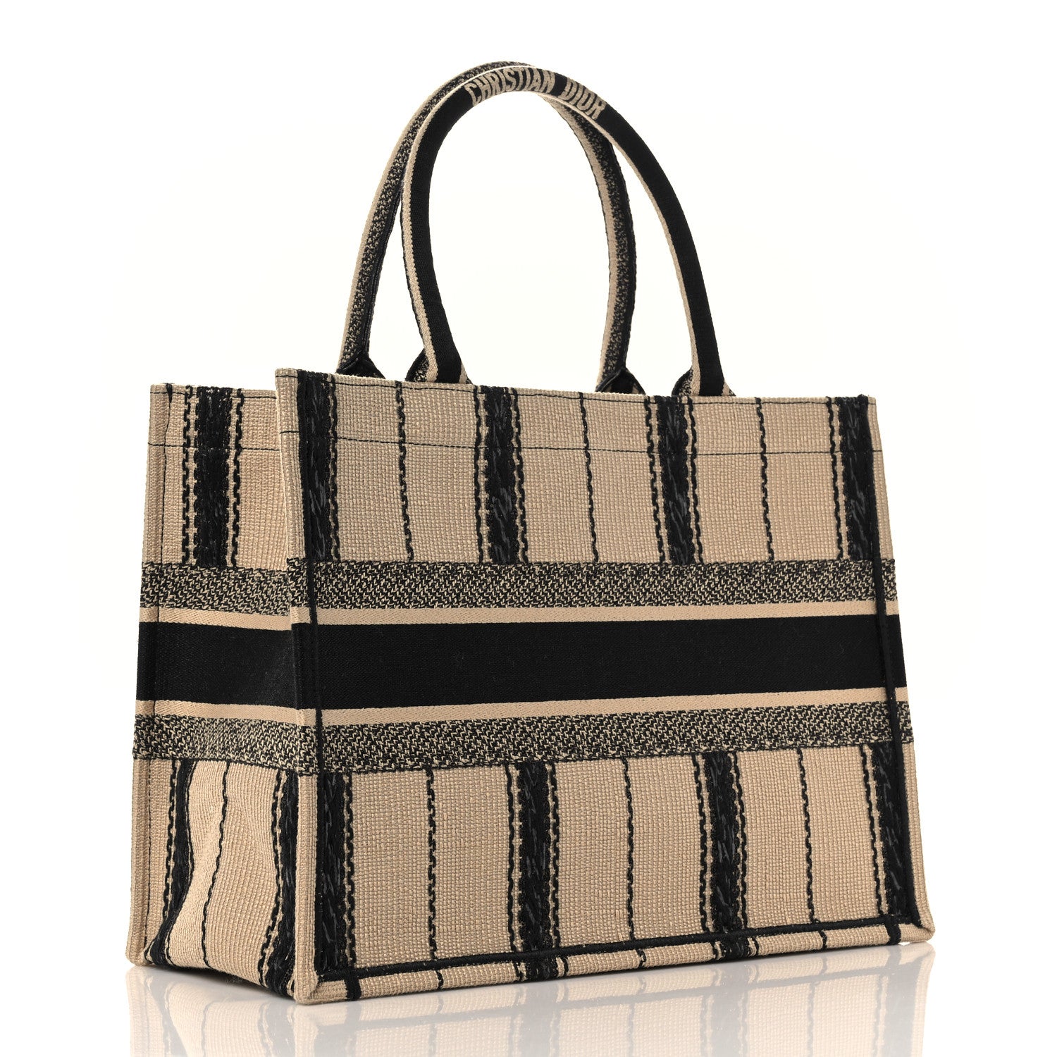 Christian Dior Canvas Embroidered Medium Bayadere Book Tote Black Beige 3 of 10