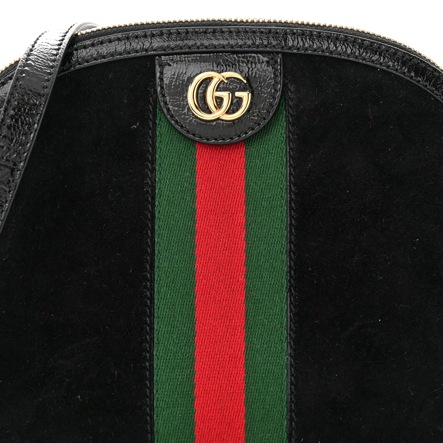 Suede Patent Web GG Small Ophidia Dome Shoulder Bag Black