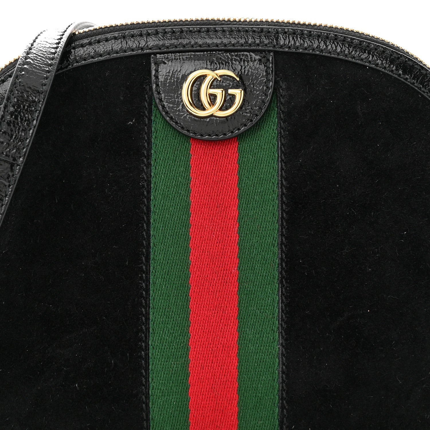 Gucci Suede Patent Web GG Small Ophidia Dome Shoulder Bag Black 8 of 12