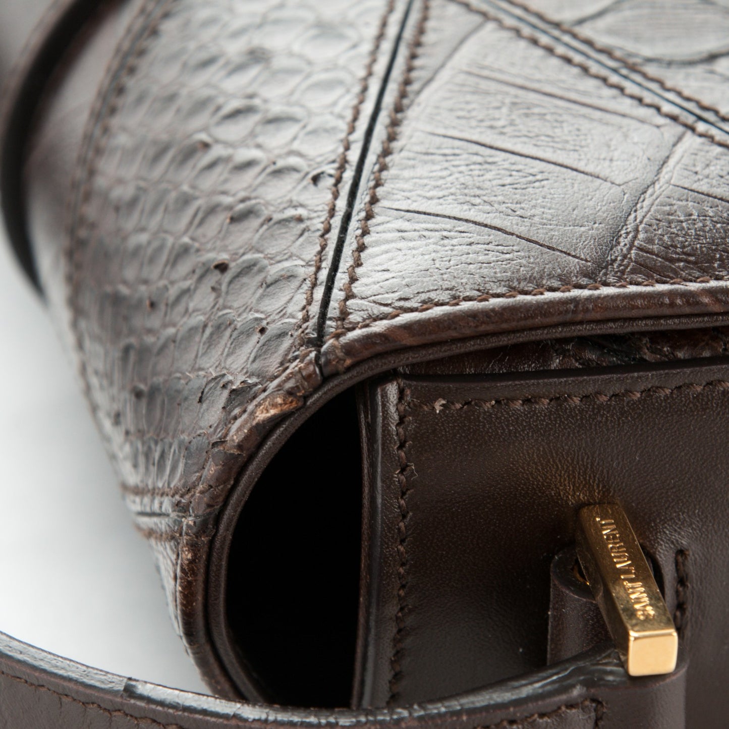 Reptile Calfskin Embossed Patchwork Small Classic Monogram Universite Bag Brown