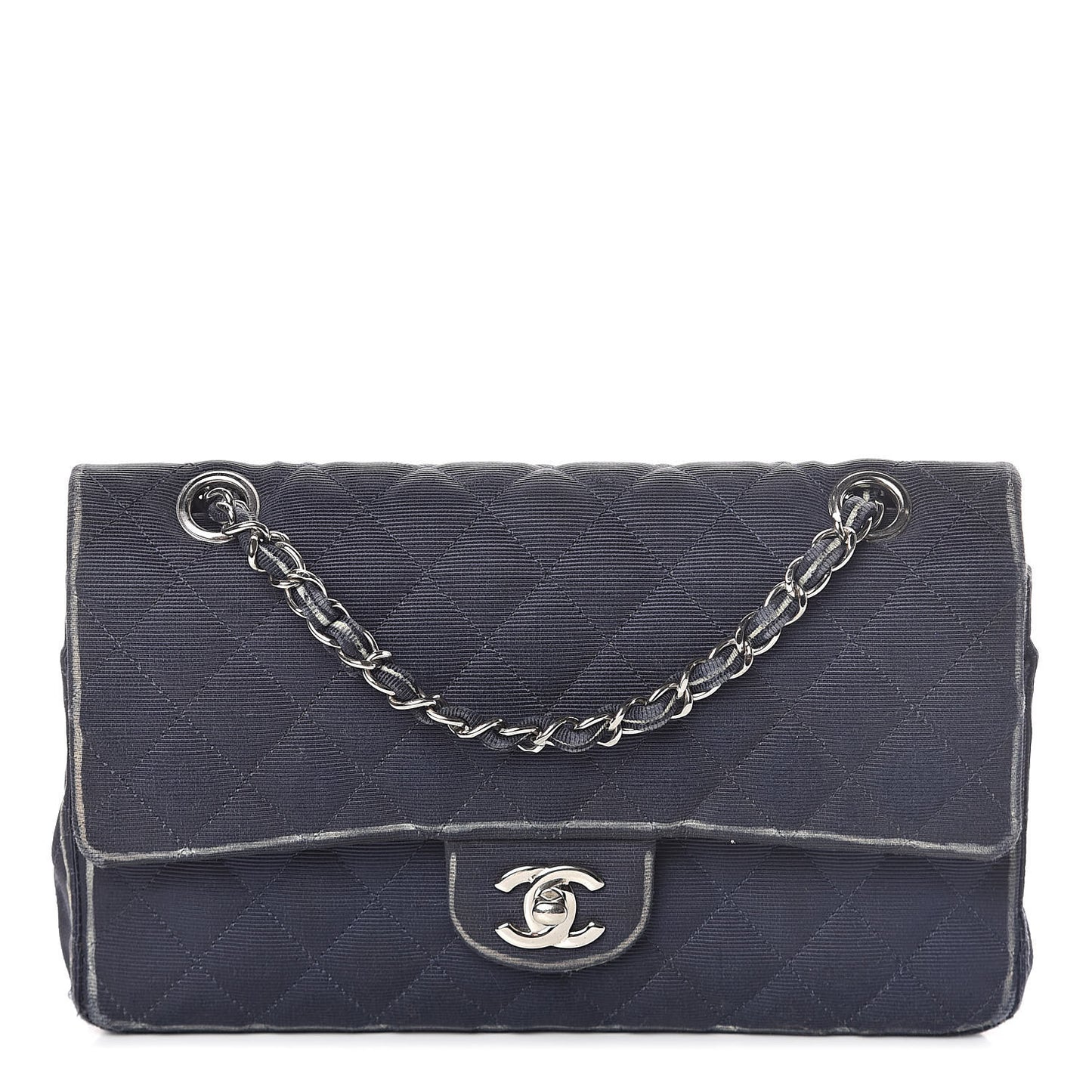 Grosgrain Quilted Medium Double Flap Navy