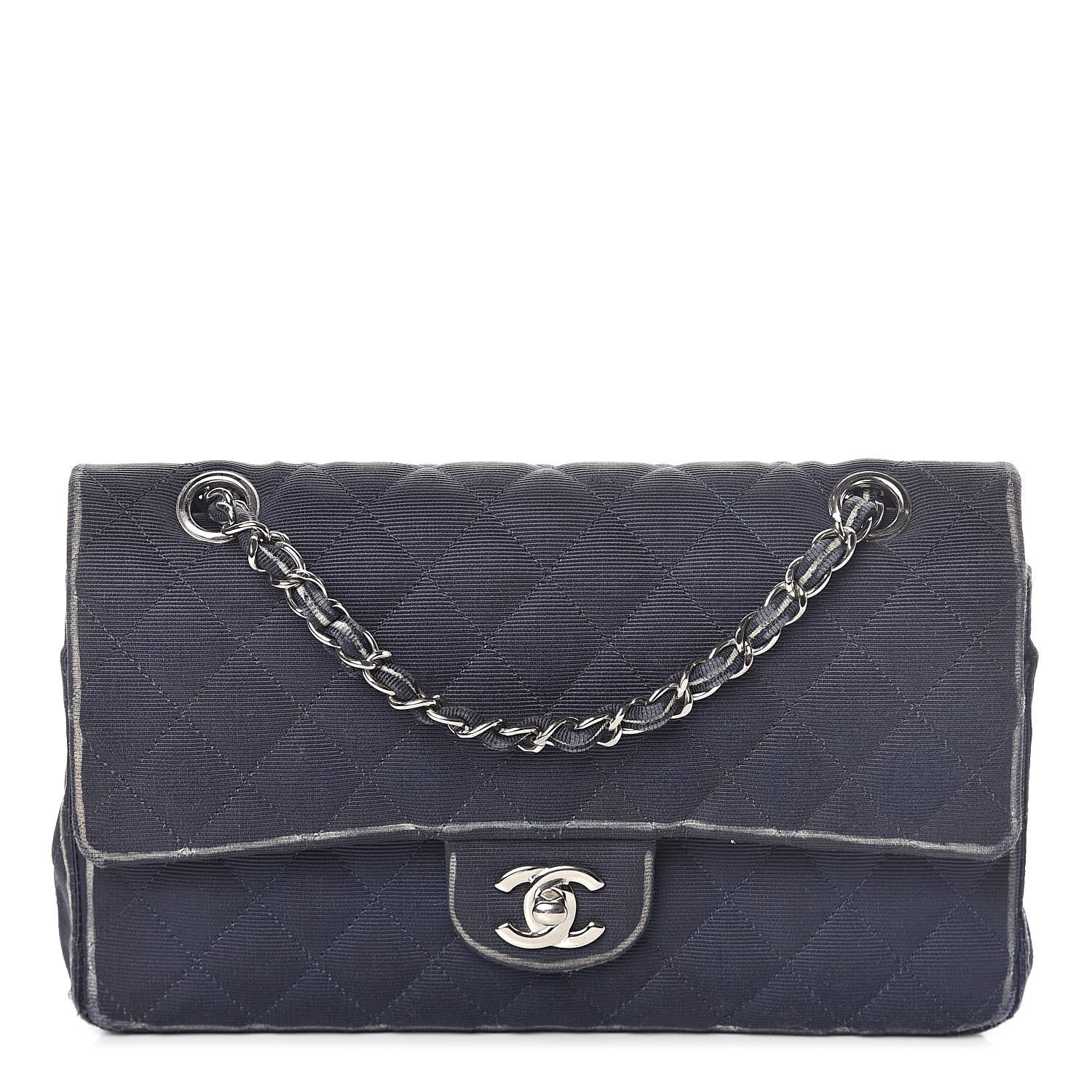 Chanel Grosgrain Quilted Medium Double Flap Navy 1 of 13