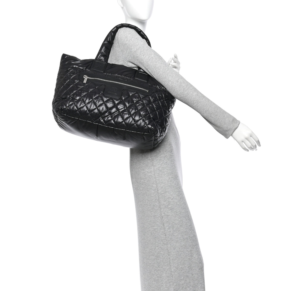 Nylon Quilted Large Coco Cocoon Tote Black