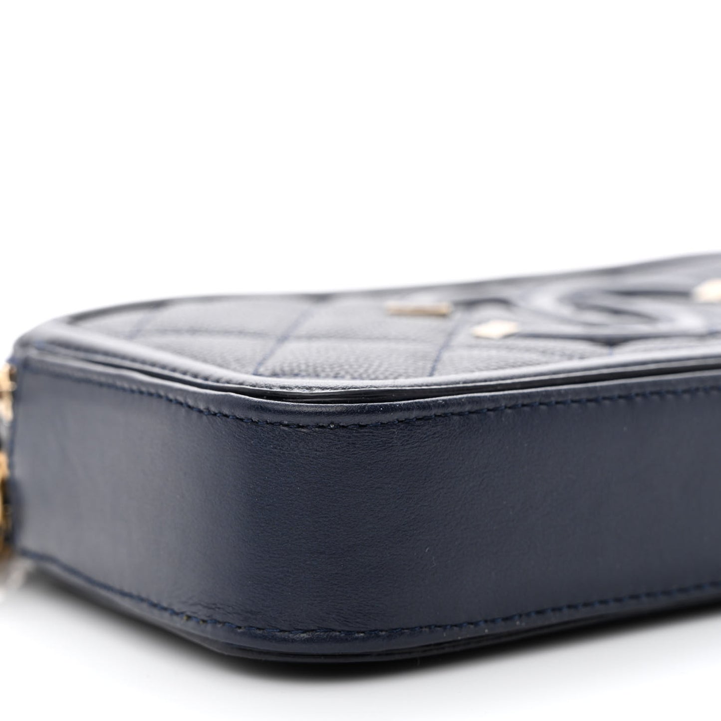 Caviar Quilted CC Filigree Clutch With Chain Navy