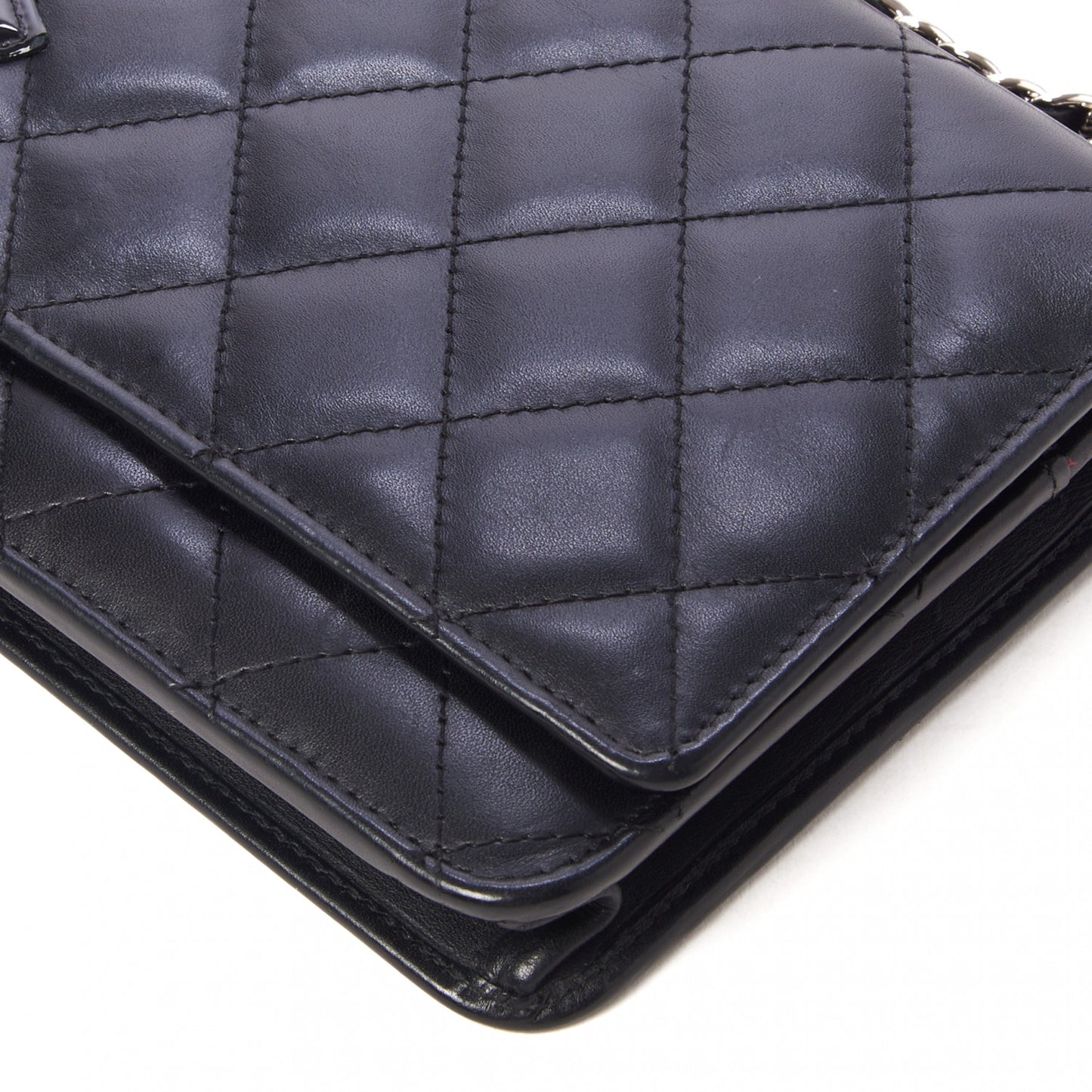Calfskin Quilted Cambon Wallet On Chain WOC Black