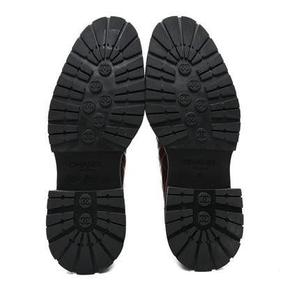 Chanel Calfskin Patent Cap Toe Quilted Short Boots 39 Brown Black 5 of 11