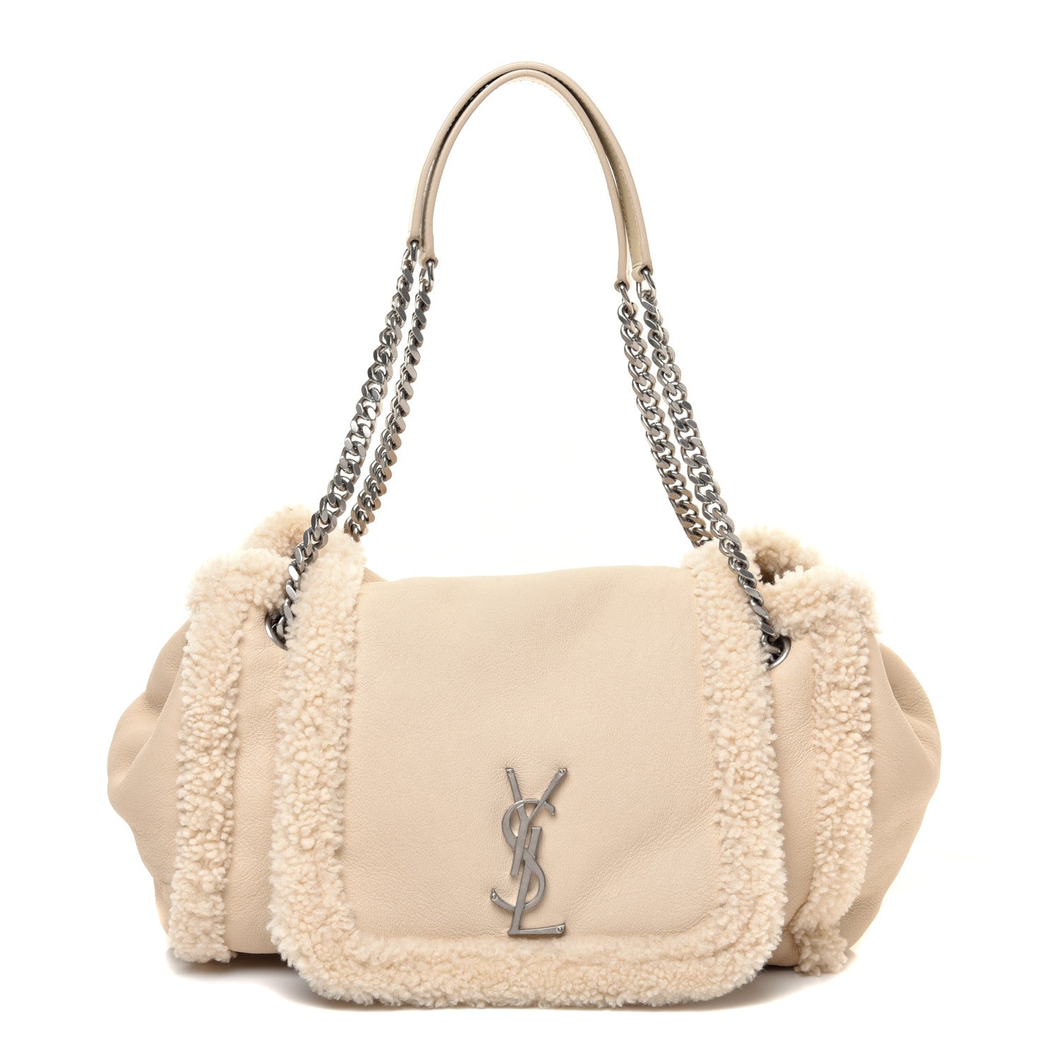 Saint Laurent Shearling Medium Nolita Shoulder Bag Natural 3 of 14