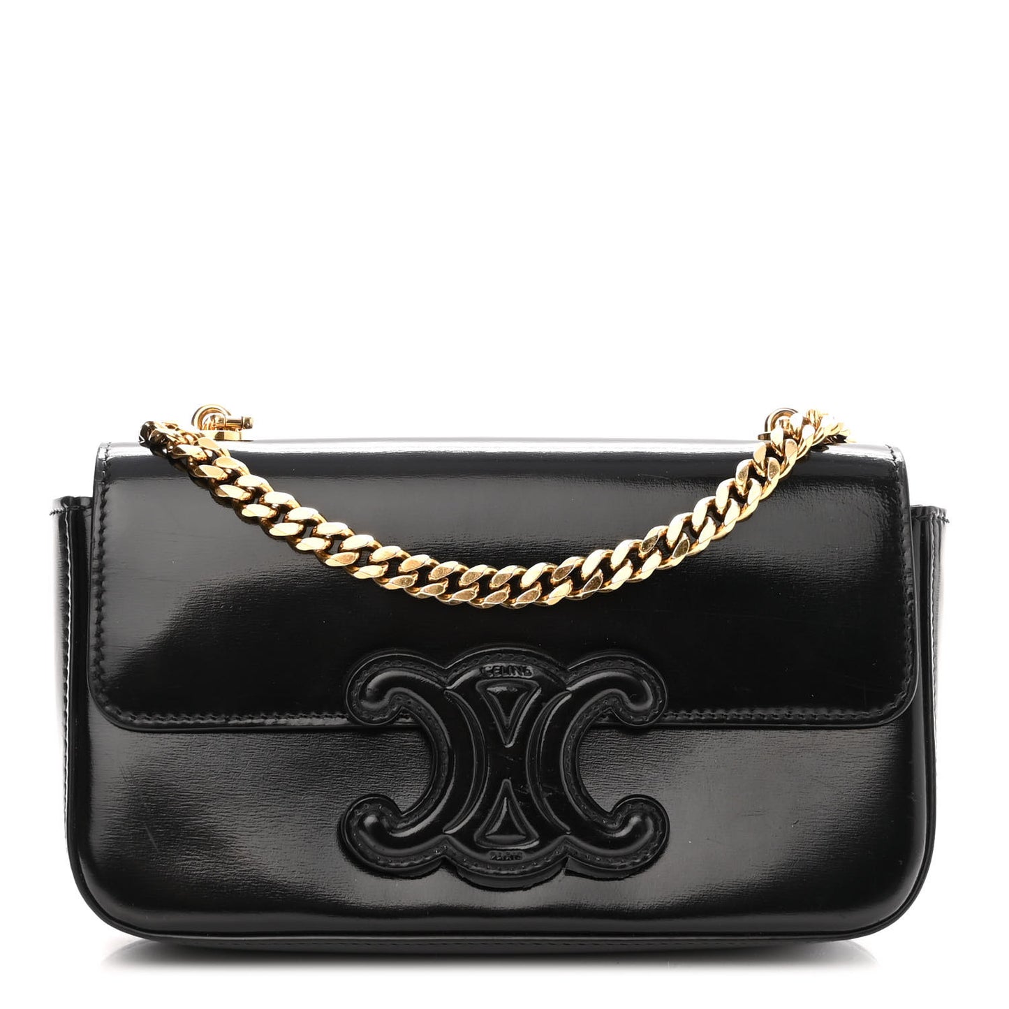 Shiny Calfskin Cuir Triomphe Chain Shoulder Bag Black