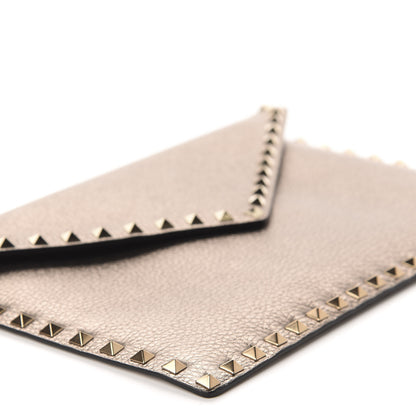 Valentino Garavani Metallic Pebbled Calfskin Large Rockstud Envelope Clutch Sasso 6 of 10