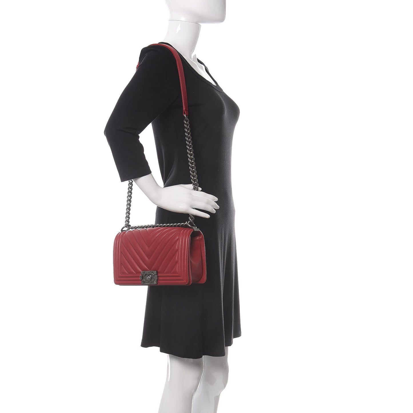 Lambskin Chevron Quilted Medium Boy Flap Dark Red