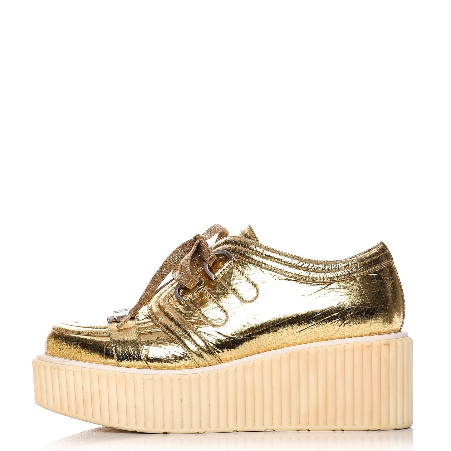 Lame Lace Up Creeper Sneakers 38 Gold