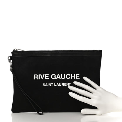 Saint Laurent Linen Canvas Rive Gouche Zipped Pouch Black 2 of 10