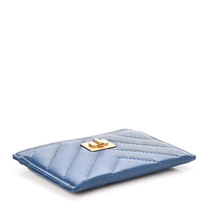 Chanel Sheepskin Chevron Reissue Card Holder Blue 4 of 10