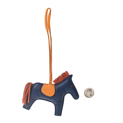 Hermes Milo Lambskin Grigri Rodeo Horse Bag Charm MM Bleu de Malte Cornaline Jaune D'Or 2 of 3
