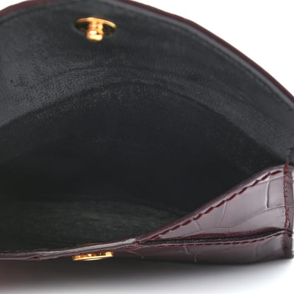 Alexander McQueen Calfskin Crocodile Embossed Skull Envelope Card Holder Burgundy 5 of 8