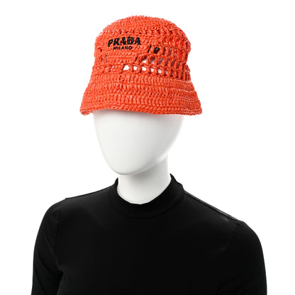 Prada Yarn Raffia Effect Crochet Logo Embroidered Womens Bucket Hat S Arancio 2 of 8