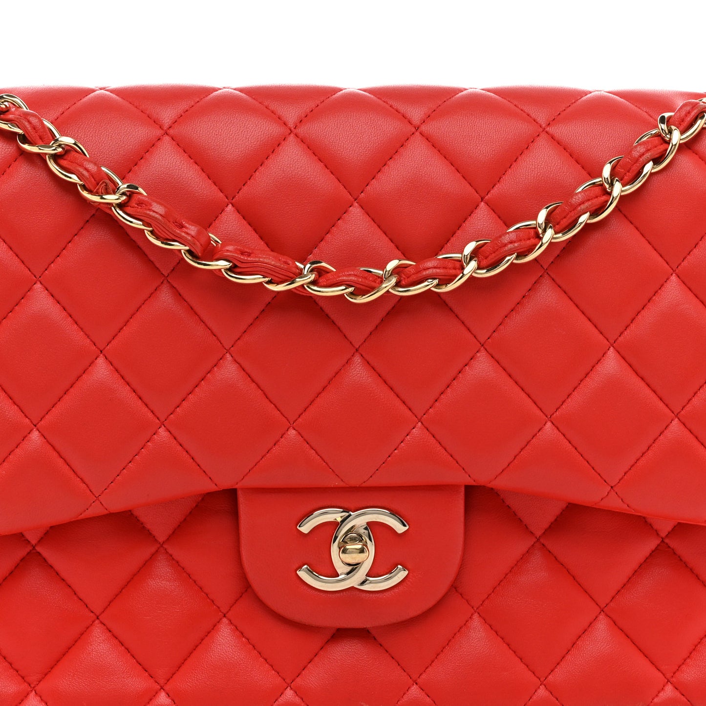 Lambskin Quilted Jumbo Double Flap Red
