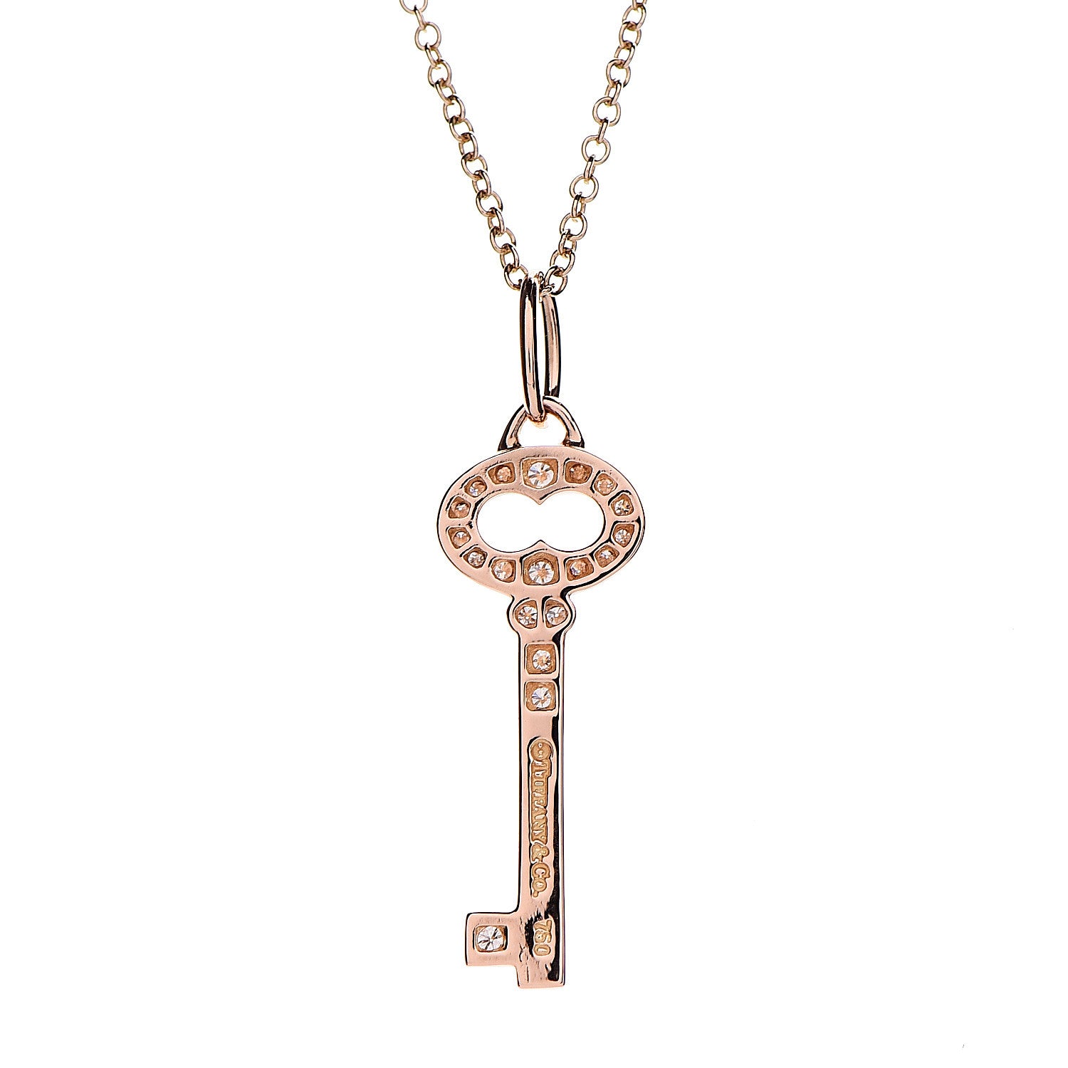 Tiffany 18K Rose Gold Diamond Mini Vintage Oval Key Pendant Necklace 5 of 8