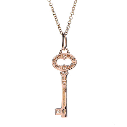 Tiffany 18K Rose Gold Diamond Mini Vintage Oval Key Pendant Necklace 5 of 8