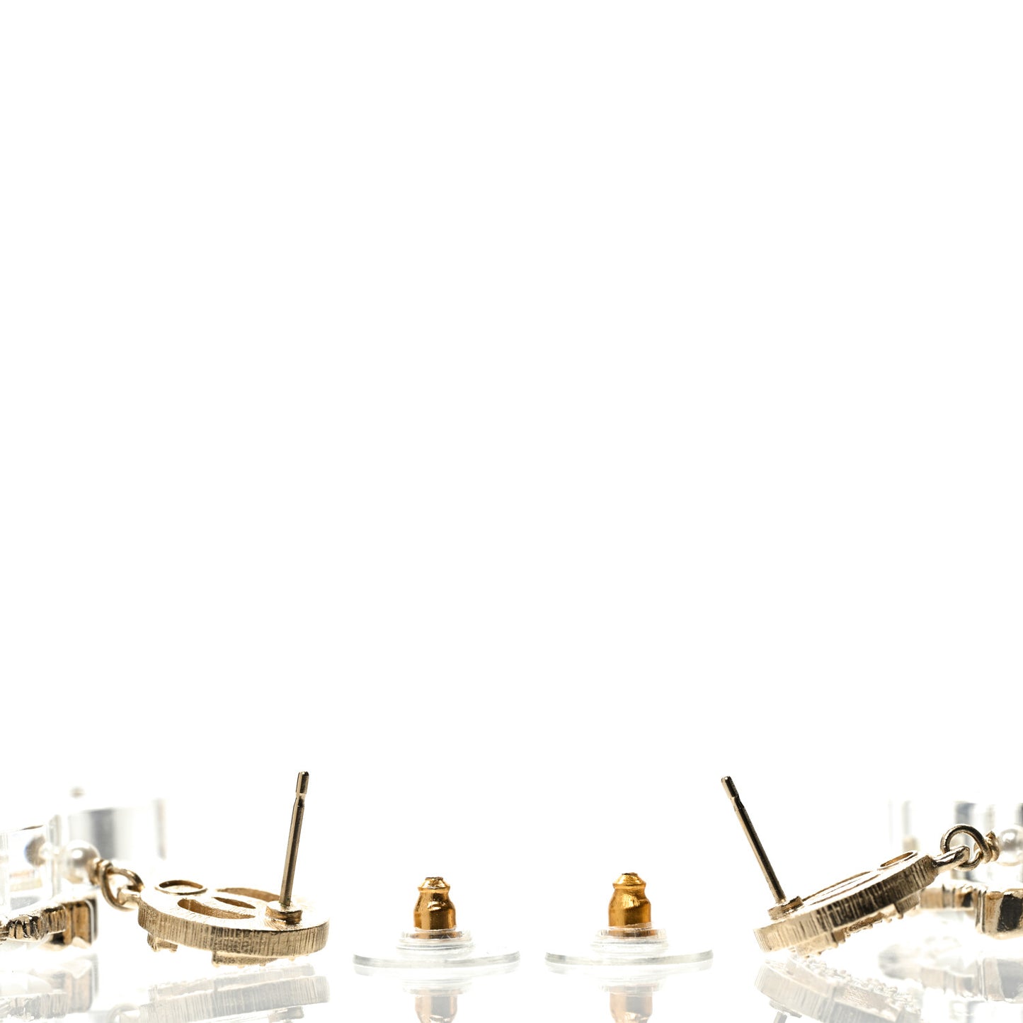 Lucite Crystal Pearl CC Drop Earrings Gold