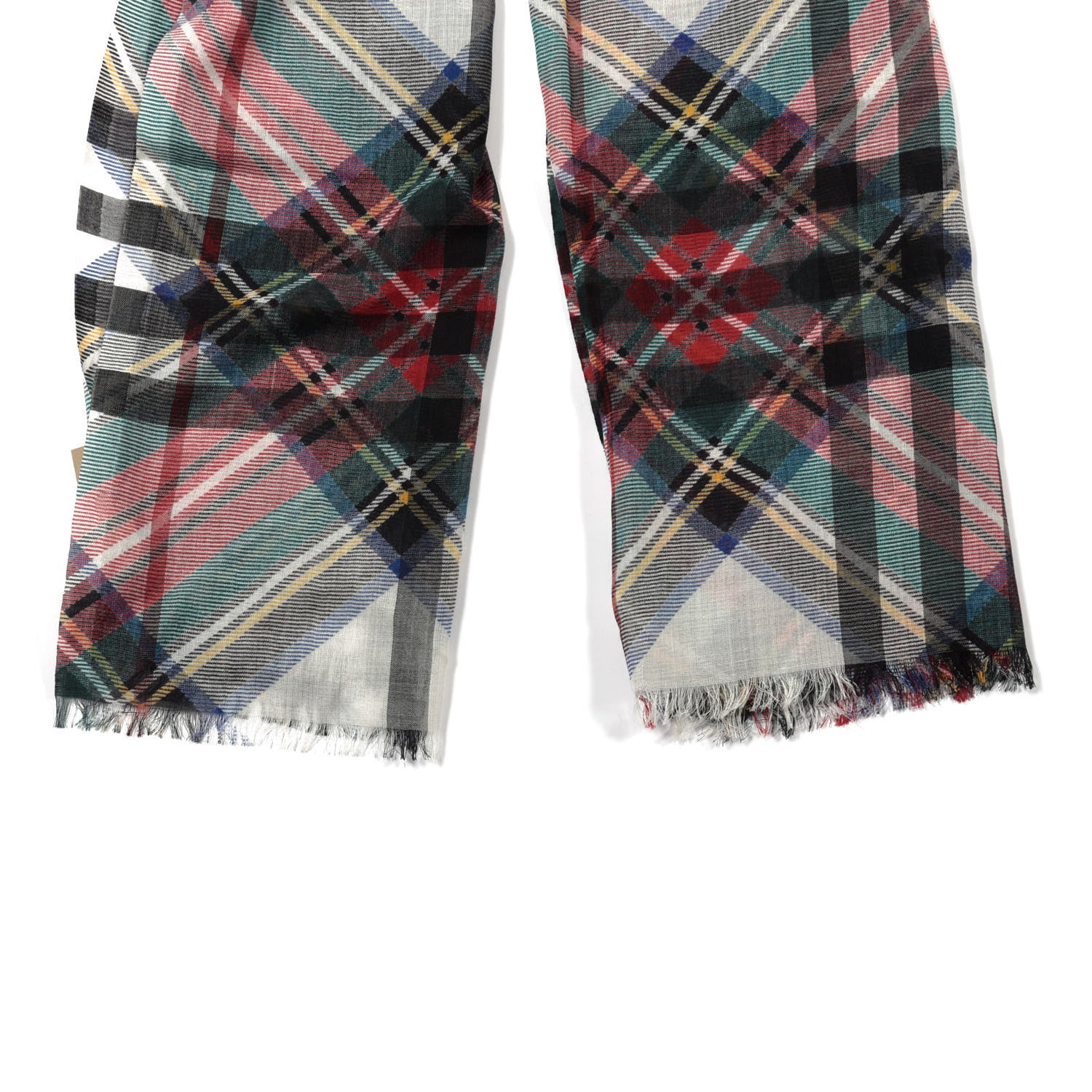 Burberry Wool Silk Tartan And Check Scarf Red Multicolor 4 of 5