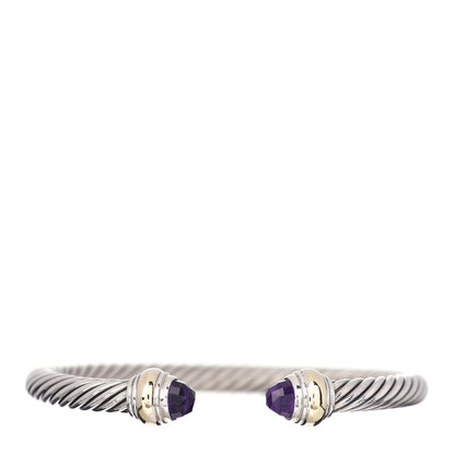 David Yurman Sterling Silver 14K Yellow Gold Amethyst 5mm Cable Classics Bracelet 1 of 4