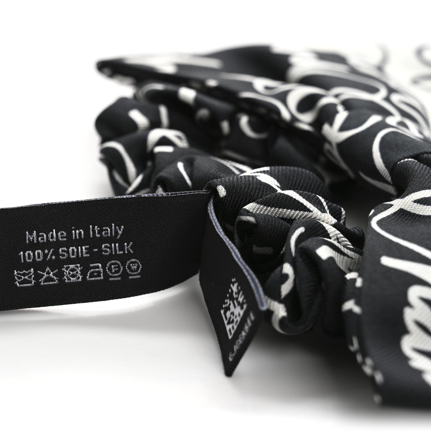 Silk Twill Logo Bow Hair Tie Black White