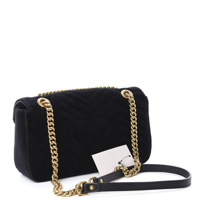 Gucci Velvet Matelasse Marquise Crystals Embroidered Small GG Marmont Shoulder Bag Black 3 of 10
