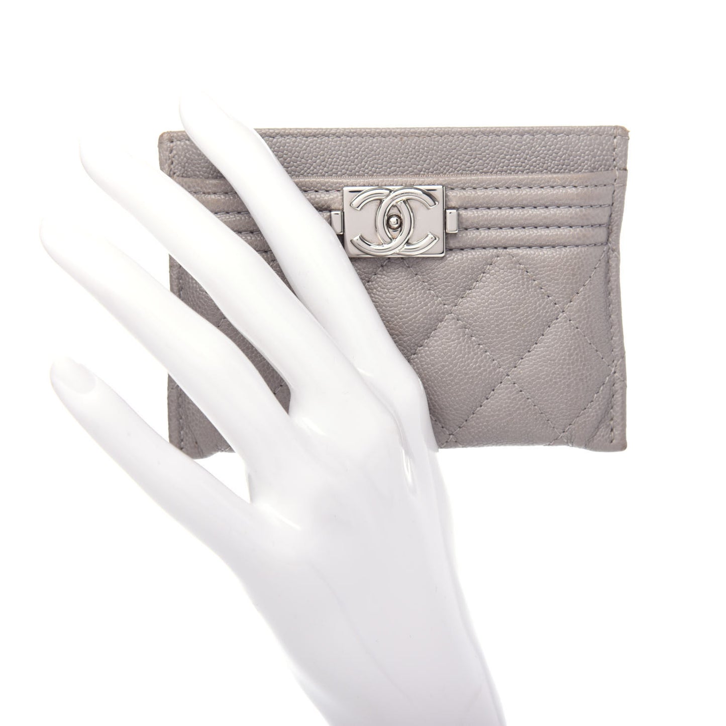 Caviar Quilted Boy Card Holder Grey