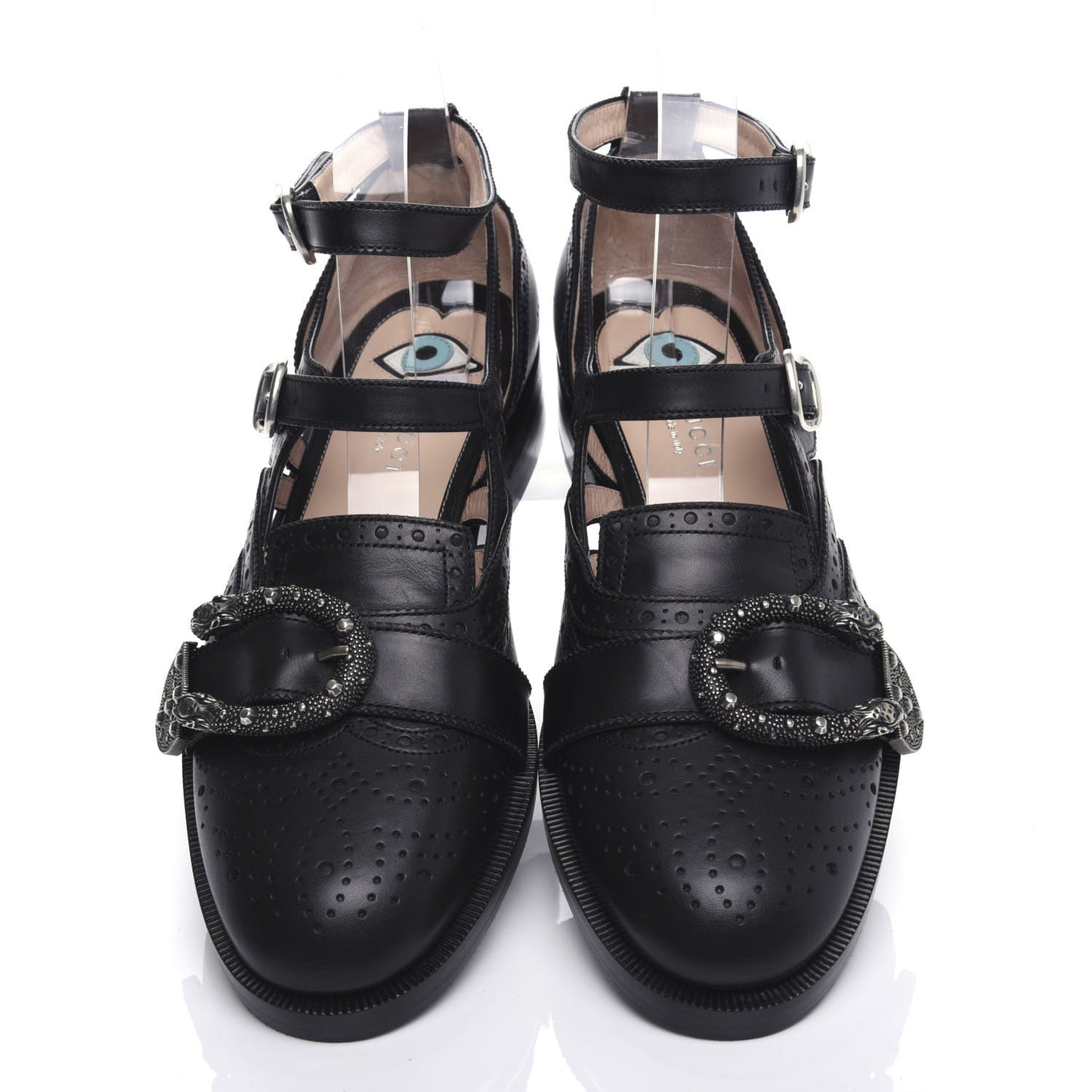 Calfskin Bee Embroidered Womens Queercore Brogue Wingtip Monk Strap Loafers 39 Black