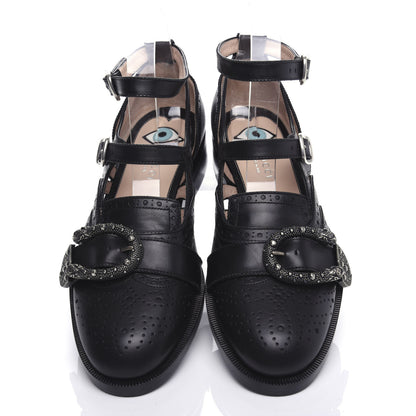 Gucci Calfskin Bee Embroidered Womens Queercore Brogue Wingtip Monk Strap Loafers 39 Black 5 of 8