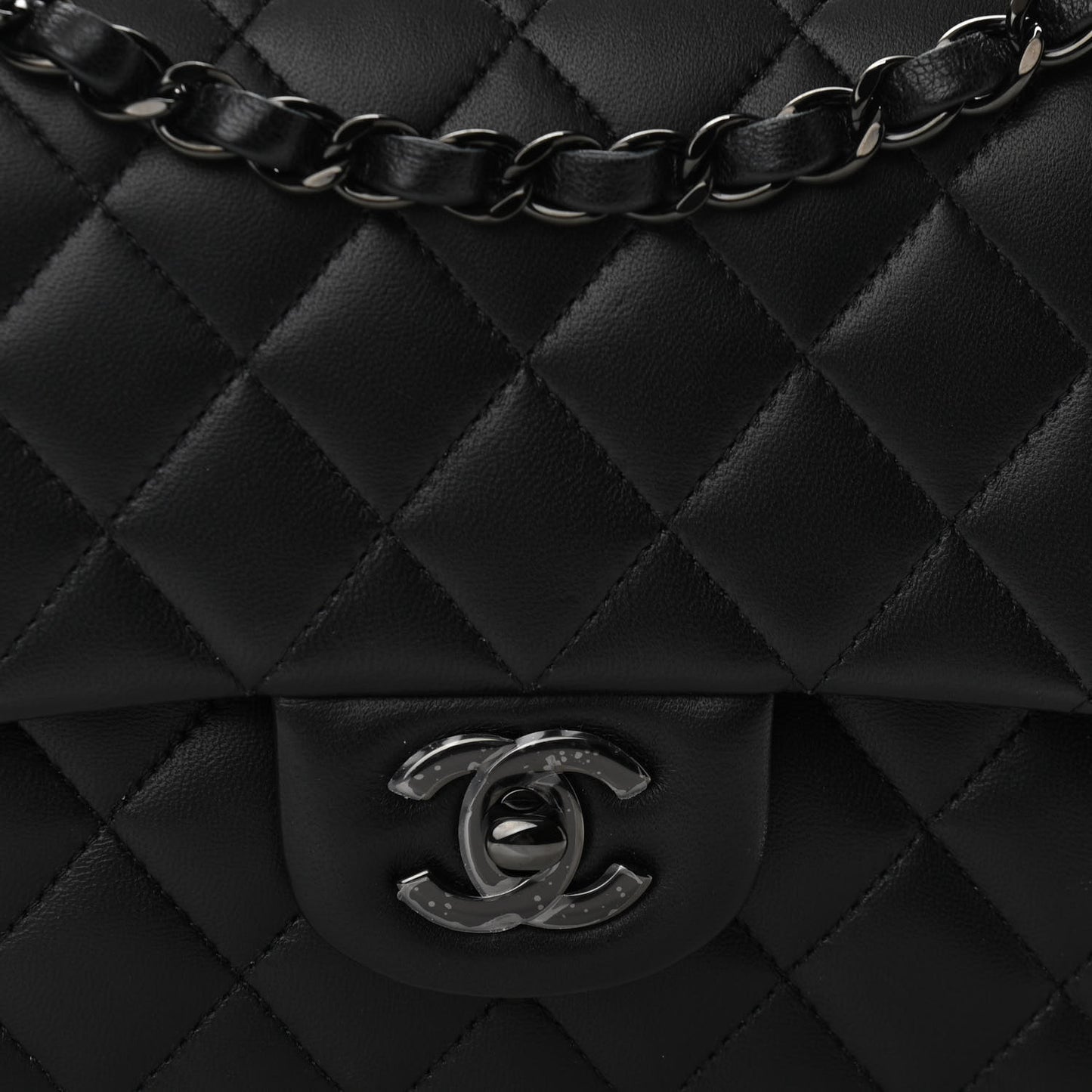 Lambskin Quilted Medium Double Flap So Black